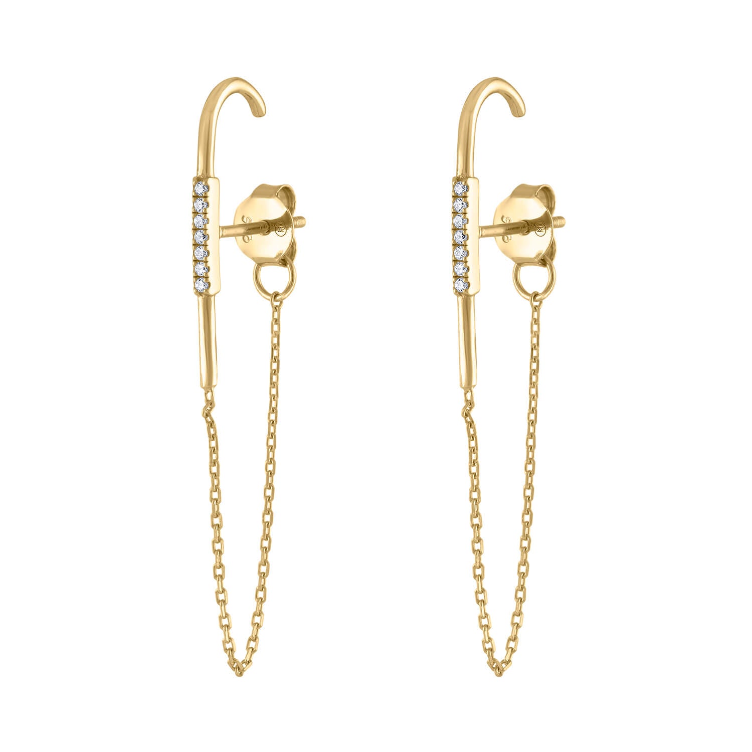 14K Gold Dipped W Rhinestone Suspender Earrings